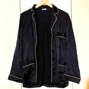 PAROSH P.A.R.O.S.H. Satin Golden Trim Pajama Style Shirt Silk Blouse